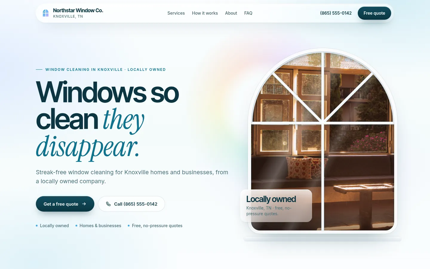 Prism design: homepage of Northstar Window Co., a fictional window cleaning company